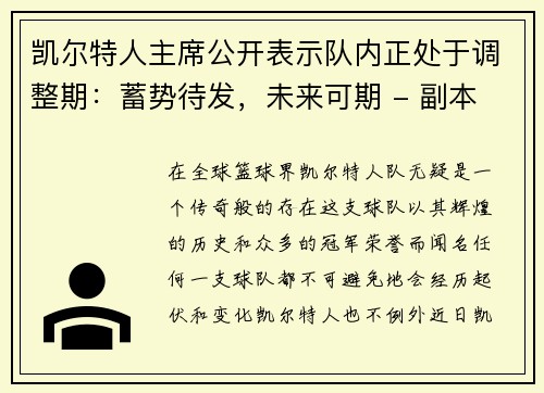 凯尔特人主席公开表示队内正处于调整期：蓄势待发，未来可期 - 副本